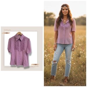🌿Worthington Lavender Ruffled Short Sleeve Blouse Size 16 - Elegant & Versatile